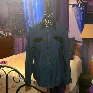 Denim and Suede long sleeve shirt